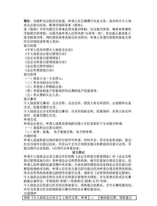 个人独资企业公司注册登记及个人独资企业公司注册登记管理办法